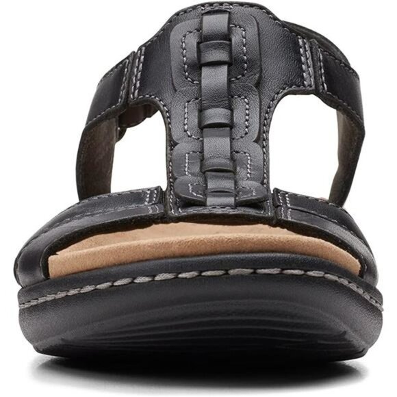 Clarks Black Leather Flat Sandals Women Adjustable Strap Comfort Summer Shoe - Picture 4 of 8